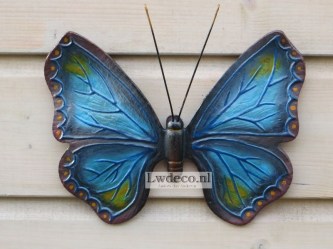 Lw23 gietijzeren vlinder blauw 24x20cm